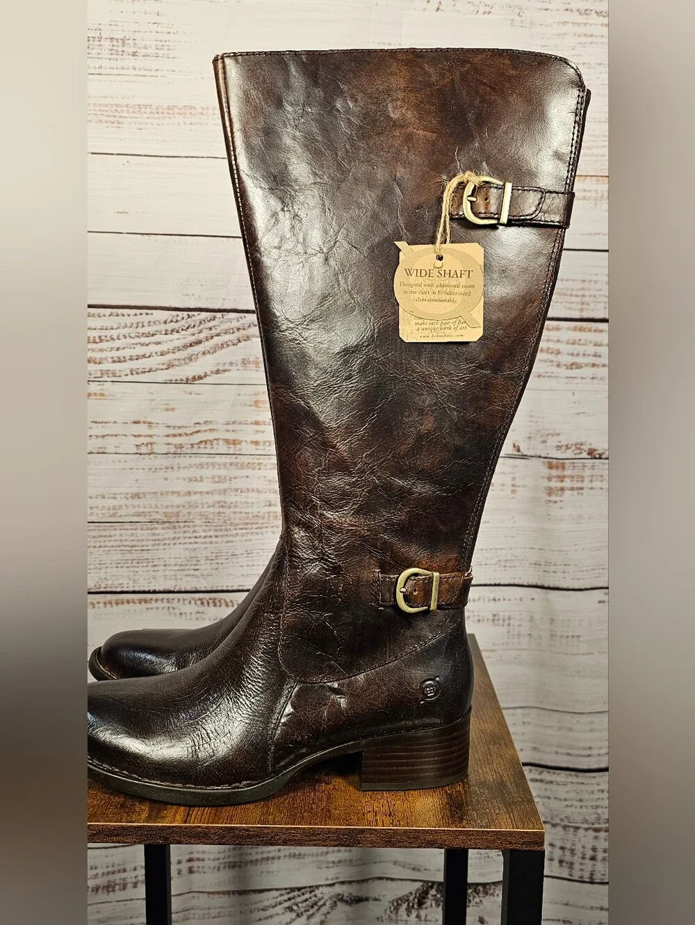 NIB BORN Gibb Wide Calf Knee High Riding Boots 7.5M Brown Leather